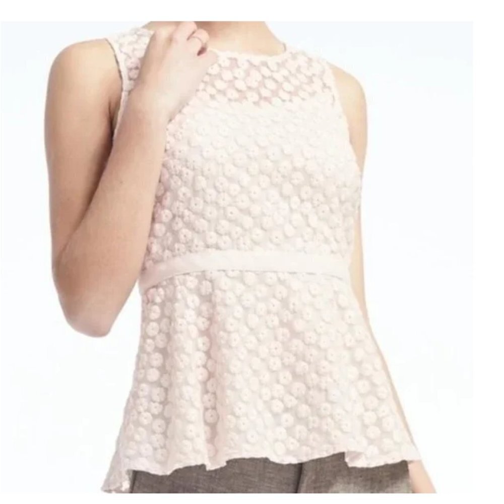 Brand New Banana Republic Floral Embroidered Sheer Peplum Top Size 4
